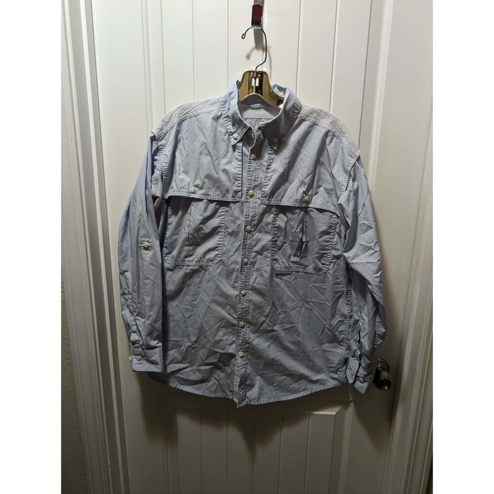Lady Drake Shirt Womens XS Blue Button Up Boyfriend Cut Vented Fishing Hiking